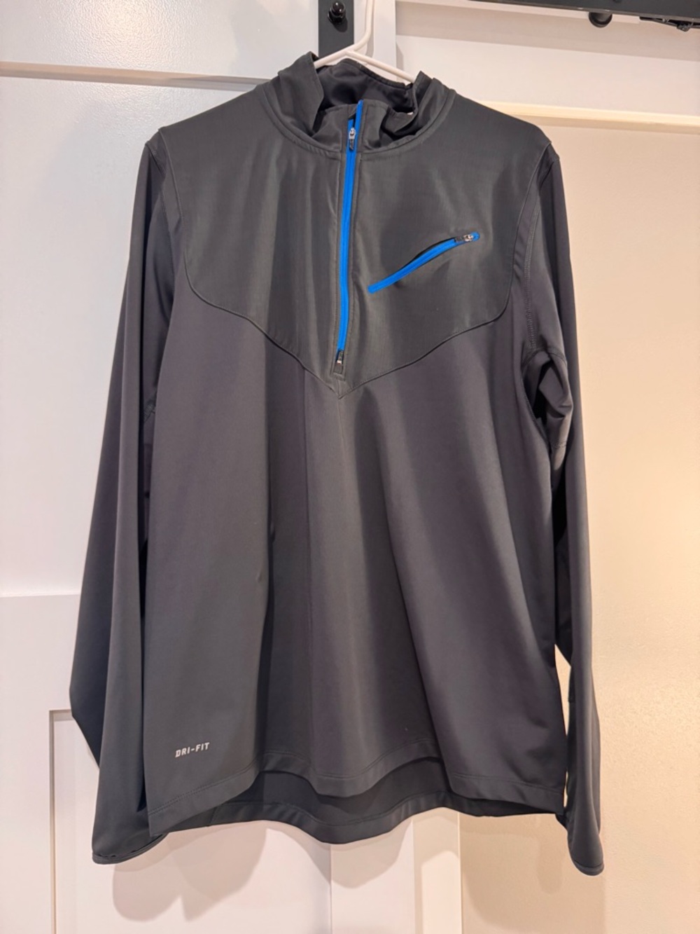Men's Nike Running Dark Grey Dri-FIT Quarter-Zip Pullover with Blue Trim